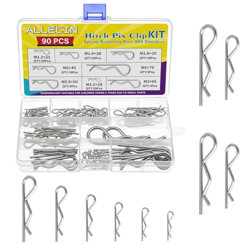 8 Values 90Pcs Hitch Pin Clip R Clips Spring Retaining Pins 304 Stainless Steel Hairpin Cotter Pin Assortment Kit for Trailer Hitch Locking Machinery Repairs - size: R Clip