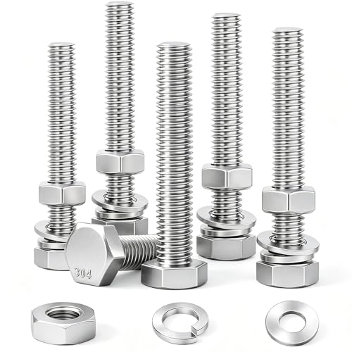 6 Sets 5/16-18 x 3" Stainless Steel Hex Head Screws Bolts, Flat, Nuts & Lock Washers,Hex Bolts 18-8(304) Full Thread - color: Silver-hex, size: 5/16-18x3"(6 sets)