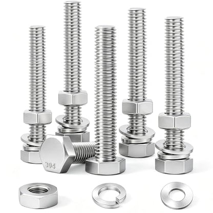 4 Sets 5/16-18 x 5" Stainless Steel Hex Head Screws Bolts, Flat, Nuts & Lock Washers,Hex Bolts 18-8(304) Full Thread - color: Silver-hex, size: 5/16-18x5"(4 sets)