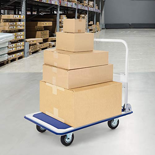 IRONMAX Foldable Push Hand Dolly with Swivel Wheels, 330 LBS Load Capacity - style: Blue+White 330lbs