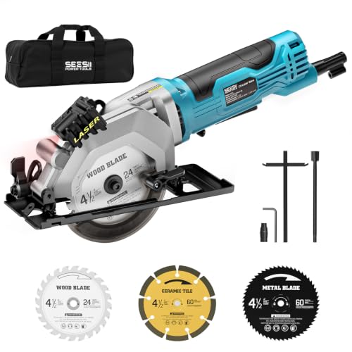 SEESII Mini Circular Saw, 4.8A 4000RPM Corded Compact 4-1/2" Saw with Laser - size: 4-1/2"
