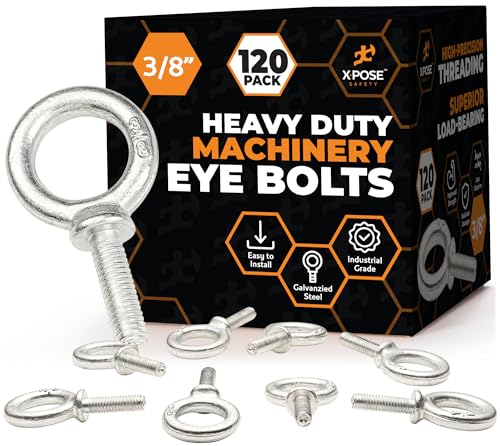 Xpose Safety Shoulder Eye Bolt 3/8"-16 x 1-14" - Industrial Strength Threaded Lifting Eye Bolt Screw for Machinery, Hoist, Anchor, Towing & More - 3/8" Eye Bolts Heavy Duty Galvanized Steel 120 Pack