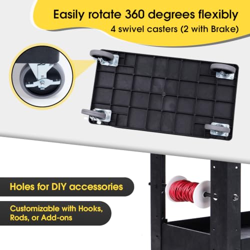 ELAFROS 3-Shelf Heavy Duty Plastic Rolling Utility Cart, 34 x 17 x 38.5 in