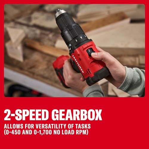 CRAFTSMAN 20V MAX 1/2 Cordless Hammer Drill, Includes Battery (2 Ah), Charger and Double Ended Bit, Variable Speed Power Hammer Drill with LED Light (CMCD712D1)