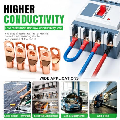 Twidec/30PCS AWG 4 Copper Wire Lugs Battery Cable Ends SC25-8,Ring Terminals Connectors,Copper Ring Terminals,Battery Terminals Connectors Kits with Heat Shrink - color: 30PCS