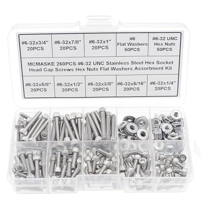 #6-32 UNC 304 SS Knurled Socket Head Cap Screws Nuts & Washers Kit - size: #6-32UNC