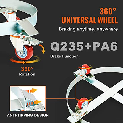 VEVOR 2PCS 55 Gallon Heavy Duty Drum Dolly, 1000 lbs Load Capacity, Barrel Dolly Cart Drum Caddy, Non Tipping Hand Truck Capacity Dollies with Steel Frame 4 Swivel Casters Wheel, for Drum Handling - size: 2 PCS, style: 4 Swivel