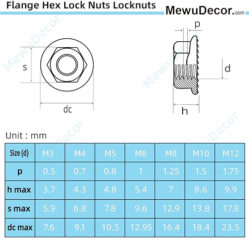 M8 Serrated Flange Nuts Flanged Locknuts, Stainless Steel 18-8 (304), Black Oxide, 50 PCS - color: Black, size: M8