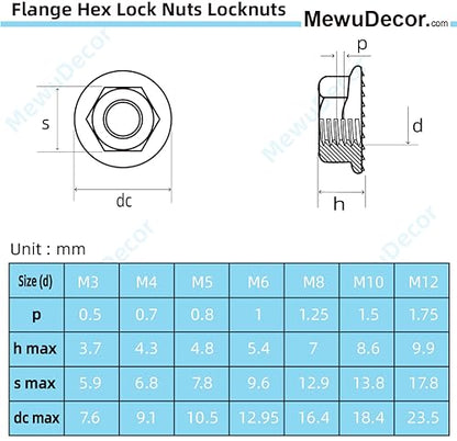 M8 Serrated Flange Nuts Flanged Locknuts, Stainless Steel 18-8 (304), Black Oxide, 50 PCS - color: Black, size: M8