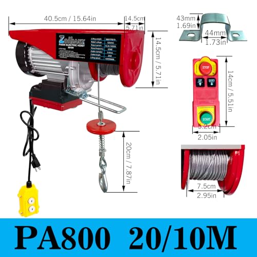 1760LBS Electric Hoist with Remote Control,Wireless/Wired Electric Hoist 110volt,65.6/33ft Lifting Height,Single/Double Slings Steel Lift Hoist Winch for Garage Warehouse Factory