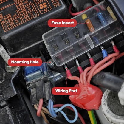 RED WOLF Car 10 Way Fuse Block Blade Fuse Box Standard Circuit Fuses Holder Fit Car Trailer Truck SUV Boat Marine Auto RV Power Distribution Panel Damp-Proof Cover DC 10-32V - size: 10 Way