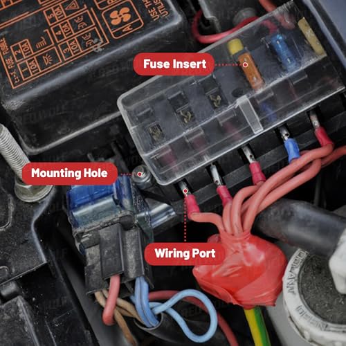 RED WOLF 6 Way Fuse Block Blade Fuse Box with Standard Circuit Fuses for Boat Marine Vehicle Auto RV Car Trailer Truck SUV Power Distribution Panel Waterproof Cover DC 10-32V - size: 6 Way