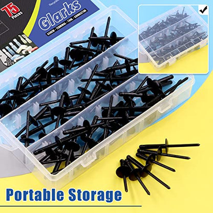 Glarks 75Pcs 3/16" x 5/8" / 13/16" / 1" Black Large Flange Blind Rivets Pop Rivets Assortment Set for Joining Metal Plate Pipe Automotive
