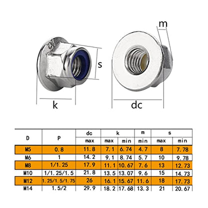 cSeao 20pcs M6 x 1.0mm Flanged Hex Nylon Inserted Lock Nuts, 304 Stainless Steel 18-8/A2-70, DIN6926 - size: M6 20pcs