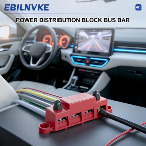 Bus Bar 12V 250A Power Distribution Block 4 x 3/8"(M10) Studs - color: Red&Black M10 250A