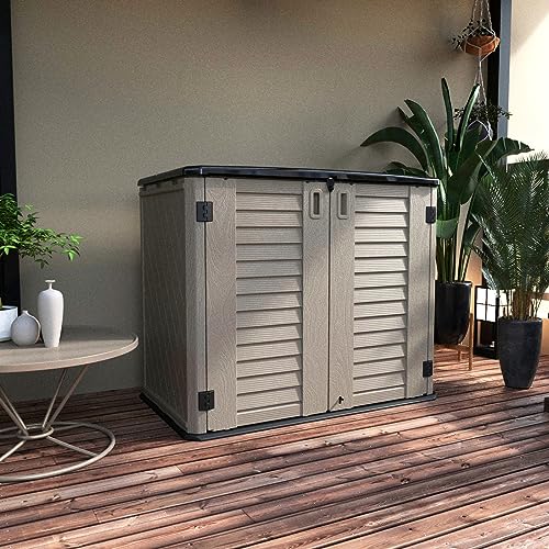 Mrosaa Horizontal Resin Storage Shed, 34 Horizontal Cu.ft Outdoor Storage Cabinet Waterproof for Garden/Backyard/Home/Pool, Lockable(34 Cu.ft-Brown) - color: Coffe Brown-26Cu.ft