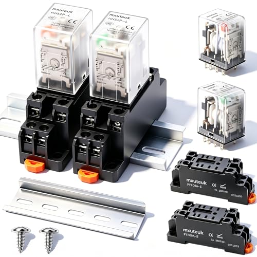 mxuteuk 2pcs HH52P DC 12V Coil 8 Pin 5A DPDT LED Indicator Electromagnetic Power Relay, with Base, with DIN Rail Slotted Aluminum - color: Black-8Pin-5A&Base, size: DC 12V