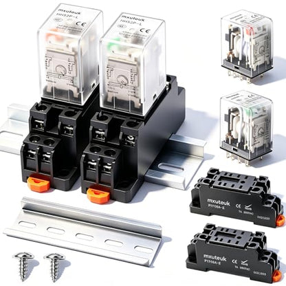 mxuteuk 2pcs Electromagnetic Power Relay HH52P AC 110V/120V 5A Coil 8 Pin DPDT with LED Indicator, with Base Socket, with DIN Rail Slotted Aluminum - color: Black-8Pin-5A&Base, size: AC 110V