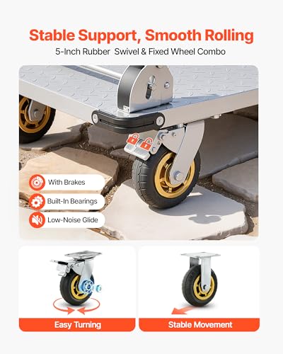 VEVOR Heavy Duty Platform Truck, 2000 LBS Steel Large Flatbed Cart with 360° Swivel Wheels & Brakes, Foldable Platform Hand Push Truck Dolly for Easy Storag/Groceries/Garage/Warehouse (36" X 24") - size: 35.4 x 23.6 x 35.4 in /900 x 600 x 900 mm