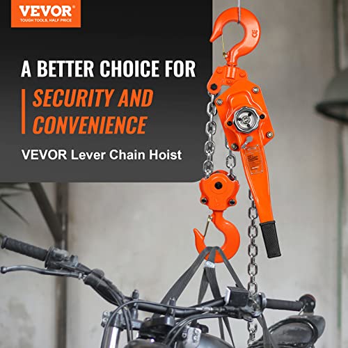 VEVOR Manual Lever Chain Hoist, 6 Ton 13200 lbs Capacity 10 FT Come Along, G80 Galvanized Carbon Steel with Weston Double-Pawl Brake, Auto Chain Leading & 360° Rotation Hook, for Garage Factory Dock - size: 6 Ton 10FT