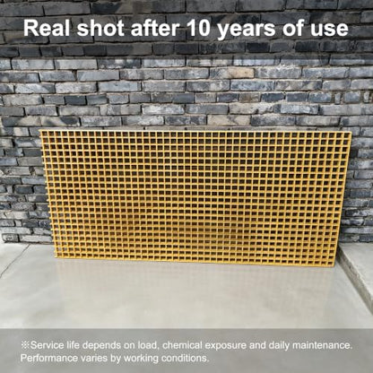 Agfabric 12x48x1in Molded Fiberglass Grating Cover Concave, Heavy Duty FRP Cover for Farm, Trench Drain, Driveway Patio Drain Channel, Wearproof, Rustless, Prevent Debris, Yellow, 1 Pack - color: Yellow, size: 1ftx4ft x 1in