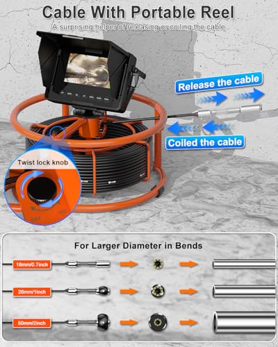 Sewer Camera, IP68 Drain Sewer Pipe Endoscope Camera 4.3" Screen with 32GB DVR,Borescopes Plumbing 8500mah Battery DVR Video Recording for Plumber (Camera 18MM) - size: Camera 18MM
