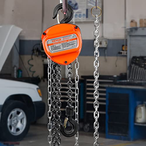 VEVOR Hand Chain Hoist, 1 Ton 2200 lbs Capacity 20 FT Come Along, G80 Galvanized Carbon Steel with Double-Pawl Brake, Auto Chain Leading & 360° Rotation Hook, for Garage Factory Dock - size: 1T 20FT