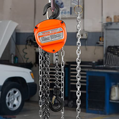 VEVOR Hand Chain Hoist, 1 Ton 2200 lbs Capacity 20 FT Come Along, G80 Galvanized Carbon Steel with Double-Pawl Brake, Auto Chain Leading & 360° Rotation Hook, for Garage Factory Dock - size: 1T 20FT