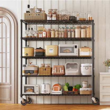 Garvee 3300LBS Metal Shelving with Wheels, Storage Shelves 73" Hx59 W - size: 73"H x 59"W x 17.1"D(5-Tier)