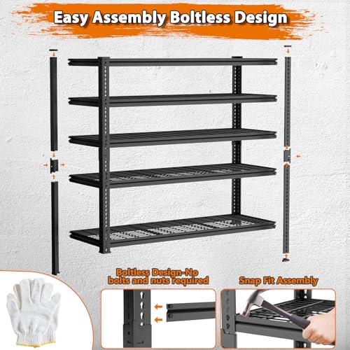 ROOMTEC Garage Shelving, 3300 LBS Capacity Storage Shelves Heavy Duty, 5 Tier Adjustable Metal Organizer Wire Rack, 60"W x 24"D x 78"H Utility Shelf Unit for Kitchen Pantry (1, 60" W x 24" Dx 78" H) - size: 5 Tier 60"W x 24"D x 78"H