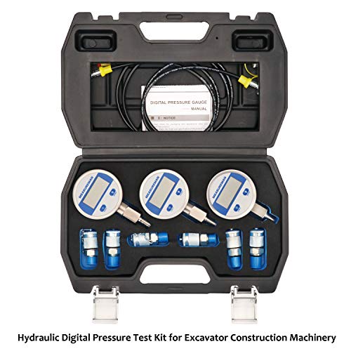MEASUREMAN Portable Excavator Hydraulic Digital Pressure Test Kit, Includes 6 Test Couplings, 3 Digital Pressure Gauges (3500/6000/9000 PSI), 2 Test Hoses, Packed in Durable Plastic Case - style: Digital Hydraulic Pressure Test Kit（11in1）