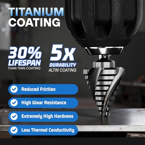 M35 Cobalt Step Drill Bit Set, 3-Piece (1/8" to 7/8"), 4-Spiral Flute with TiAlN Coating, 1/4" Hex Shank Unibit for Stainless Steel, Hard Metal, Aluminum & Plastic - size: 3-Piece (1/8" to 7/8")