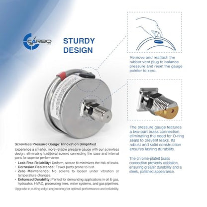 Carbo Compound Pressure Gauge -30 inHg to 60 PSI, NIST Traceable, USA Lab Calibrated, 2.5" Dial, 1/4 NPT Back Mount, ASME Grade A, 304 SS Case, Brass Wetted Parts, PSI/inHg - size: -30 inHg to 60 PSI, style: NIST TRACEABLE