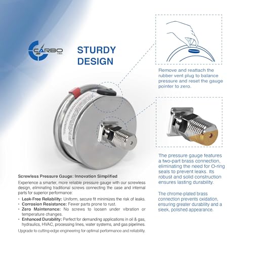 Compound Pressure Gauge -30 inHg to 30 PSI, Liquid Filled, 2.5" Dial, 1/4 NPT Back Mount, 304 Stainless Steel Case, Brass Wetted Parts, PSI/inHg - ASME B40.1 Grade A - size: -30 inHg to 30 PSI, style: STANDARD