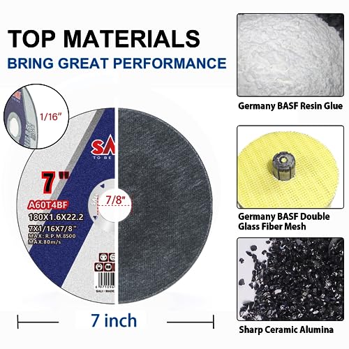 SALI 25 Pack Cut Off Wheels 7 Inch General Purpose Metal Cutting Wheel for 7" Grinders- Cutting Disc Aggressive Cutting 7" x 1/16" x 7/8" Operating Up to RPM 8500 and 80 M/S