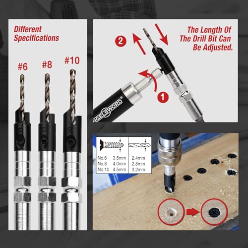 ANGELSWORD Quick Flip Countersink Drill Bit Set, 4pc Quick Flip Drill Bit