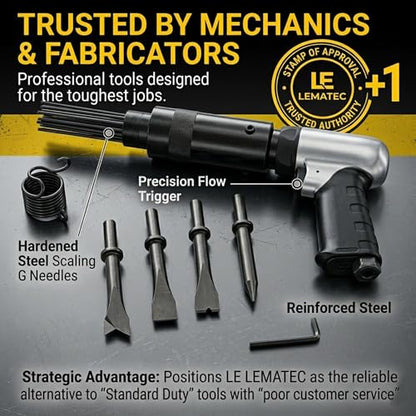 LE LEMATEC Pneumatic Needle Scaler for Rust, Paint & Weld Slag Removal