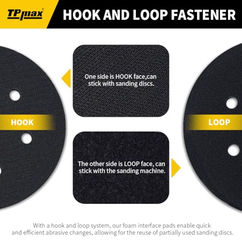 TPmax 6 Inch 6 Hole Sanding Interface Pads Hook & Loop Foam Pads for Orbital Sander Woodworking 5 Pack - size: 6 Hole