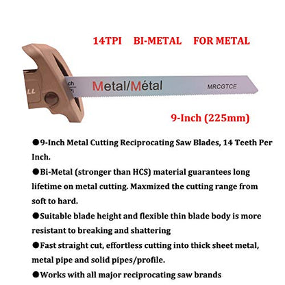 10 Piece 9” 14-TPI Thick Metal Cutting Reciprocating Saw Blades - size: 9-Inch 14T