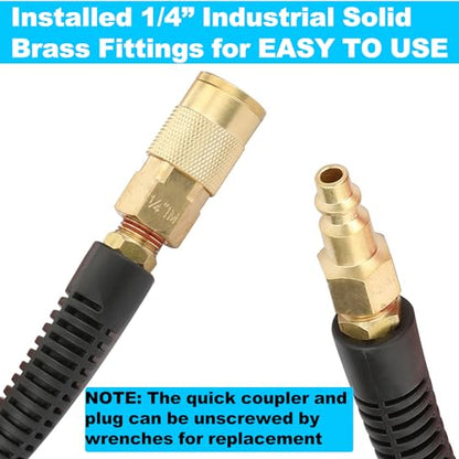 YOTOO Reinforced Polyurethane Air Hose 1/4" Inner Diameter by 25' Long, Flexible, Heavy Duty Air Compressor Hose with Bend Restrictor, 1/4" Swivel Industrial Quick Coupler and Plug, Blue - size: 25 FT