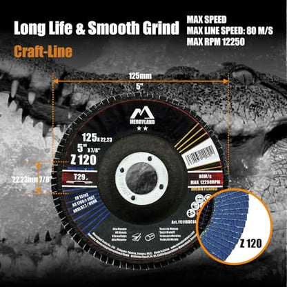Merryland 20 Pack 120 Grit Flap Disc 5 inch Metal T29 Flap Wheel - style: Z120 20PCS