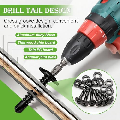 mxuteuk 230PCS #8 Self Tapping Screws for Metal,410 Stainless Steel Self Drilling Screws,1/2",5/8",3/4",1",1-1/4" Truss Head Sheet Metal Screws with Rubber Washers for Metal,Plastic,Wood(115pcs Sets) - size: BK 230PCS #8 Kit