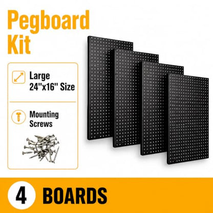 WallPeg Pegboard Kit - 4 Each 24"x16" Peg Board Panels - Made in USA - Mounted Size is 64" x 24" Pegboards Wall Organizer for Walls Home, Garage Tool Storage, Office Organization, Kitchen, Craft Room
