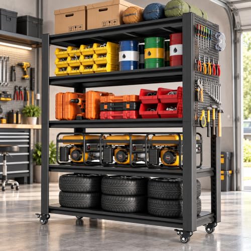 78" H x 47.2" W x 18" D Garage Storage Shelves with Wheels and Pegboard - size: 80" H x 47.2" W x 18" D