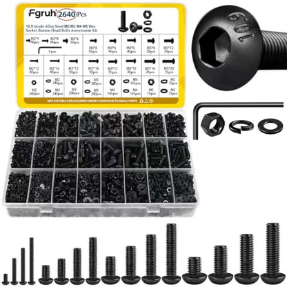 2640PCS M2 M3 M4 M5 Metric Socket Button Head Screws Assortment Kit - size: M2M3M4M5 2640pcs
