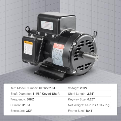 VEVOR 7.5HP Air Compressor Electric Motor, 230V 31.6A 3450RPM 184T Frame - size: 7.5P-.2.75''Shaft Length