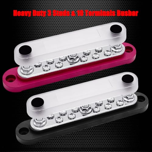 Ampper 3 x M6 Post Power Distribution Block BusBar 10 M4 Screws, 5.9" R & B - color: Red & Black, size: 3M6+10M4