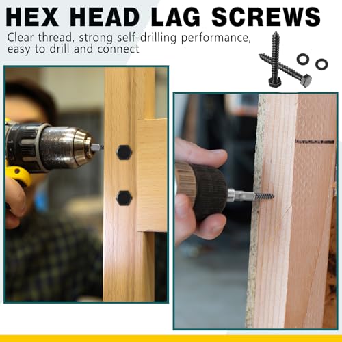 50 Sets 1/4" x 2" Hex Head Lag Bolts, Lag Screw, Black - color: Black, size: 1/4" x 2"