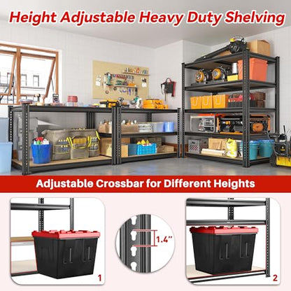 REIBII 5-Tier Garage Shelving, 2300Lbs Heavy Duty Shelf for Garage Basement - color: Black, size: 35.45" W x 17.72" D x 72.05" H