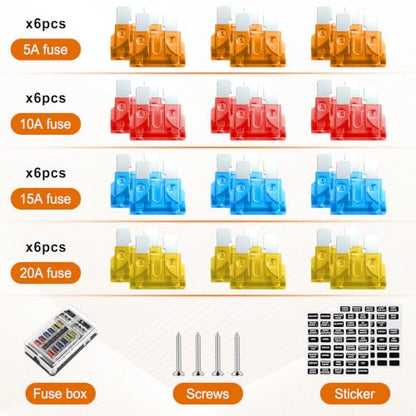 GaRhomxy 12 Way Fuse Block, 12V Marine Fuse Block with LED Warning Indicator, Waterproof Boat Fuse Panel & Power Distribution Block, 12-24V DC Fuse Box for Car Boat Marine RV Truck Van ATO/ATC - size: 12 Way
